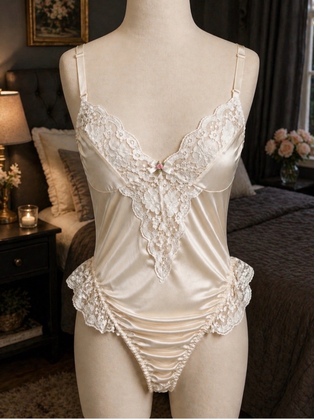 Ashley Taylor Negligee Onesie Teddy Bodysuit size Small